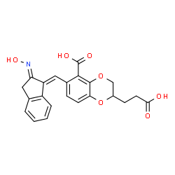 ChemSpider 2D Image | (2s)-6-[(E)-[(2e)-2-Hydroxyimino-3h-Inden-1-Ylidene]methyl]-2-(3-Hydroxy-3-Oxopropyl)-2,3-Dihydro-1,4-Benzodioxine-5-Carboxylic Acid | C22H19NO7
