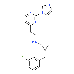 ChemSpider 2D Image | (1S,2S)-2-(3-Fluorobenzyl)-N-{2-[2-(1H-imidazol-1-yl)-4-pyrimidinyl]ethyl}cyclopropanamine | C19H20FN5