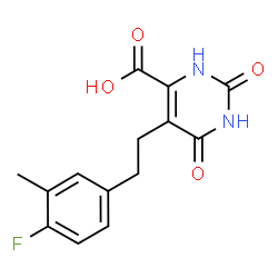 ChemSpider 2D Image | 5-[2-(4-Fluoro-3-methylphenyl)ethyl]-2,6-dioxo-1,2,3,6-tetrahydro-4-pyrimidinecarboxylic acid | C14H13FN2O4