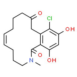 ChemSpider 2D Image | 13-Chloro-14,16-Dihydroxy-2-Methyl-2,3,4,5,9,10-Hexahydrobenz[c][1]azacyclotetradecine-1,11(8h,12h)-Dione | C18H22ClNO4