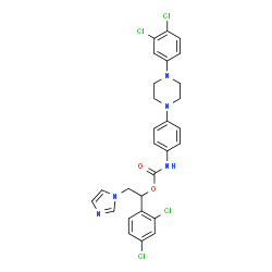 ChemSpider 2D Image | (1R)-1-(2,4-Dichlorophenyl)-2-(1H-imidazol-1-yl)ethyl {4-[4-(3,4-dichlorophenyl)-1-piperazinyl]phenyl}carbamate | C28H25Cl4N5O2
