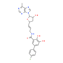 ChemSpider 2D Image | 4'-Fluoro-4,5-dihydroxy-N-{(2E)-3-[(2S,4R,5R)-4-hydroxy-5-(6-methyl-9H-purin-9-yl)tetrahydro-2-furanyl]-2-propen-1-yl}-3-biphenylcarboxamide | C26H24FN5O5