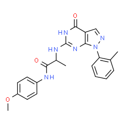 ChemSpider 2D Image | N-(4-Methoxyphenyl)-N~2~-[1-(2-methylphenyl)-4-oxo-4,5-dihydro-1H-pyrazolo[3,4-d]pyrimidin-6-yl]-L-alaninamide | C22H22N6O3