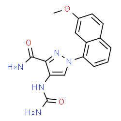 ChemSpider 2D Image | 4-(Carbamoylamino)-1-(7-methoxy-1-naphthyl)-1H-pyrazole-3-carboxamide | C16H15N5O3