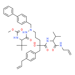 ChemSpider 2D Image | Methyl {(2s)-1-[2-(Biphenyl-4-Ylmethyl)-2-{(4r)-4-Hydroxy-5-{[(2s)-3-Methyl-1-Oxo-1-(Prop-2-En-1-Ylamino)butan-2-Yl]amino}-5-Oxo-4-[4-(Prop-2-En-1-Yl)benzyl]pentyl}hydrazinyl]-3,3-Dimethyl-1-Oxobutan-2-Yl}carbamate | C44H59N5O6