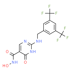 ChemSpider 2D Image | 2-{[3,5-Bis(trifluoromethyl)benzyl]amino}-N-hydroxy-6-oxo-1,6-dihydro-5-pyrimidinecarboxamide | C14H10F6N4O3