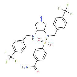 ChemSpider 2D Image | 4-{[4-(Trifluoromethyl)benzyl][(3S,4S)-4-{[4-(trifluoromethyl)benzyl]amino}-3-pyrrolidinyl]sulfamoyl}benzamide | C27H26F6N4O3S