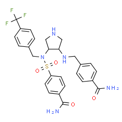 ChemSpider 2D Image | 4-({(3S,4S)-4-[(4-Carbamoylbenzyl)amino]-3-pyrrolidinyl}[4-(trifluoromethyl)benzyl]sulfamoyl)benzamide | C27H28F3N5O4S