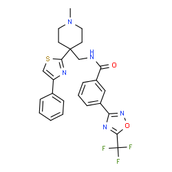 ChemSpider 2D Image | N-{[1-Methyl-4-(4-phenyl-1,3-thiazol-2-yl)-4-piperidinyl]methyl}-3-[5-(trifluoromethyl)-1,2,4-oxadiazol-3-yl]benzamide | C26H24F3N5O2S