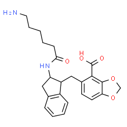 ChemSpider 2D Image | 5-[[(1s,2s)-2-(6-Azanylhexanoylamino)-2,3-Dihydro-1h-Inden-1-Yl]methyl]-1,3-Benzodioxole-4-Carboxylic Acid | C24H28N2O5