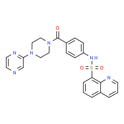 ChemSpider 2D Image | N-(4-{[4-(2-Pyrazinyl)-1-piperazinyl]carbonyl}phenyl)-8-quinolinesulfonamide | C24H22N6O3S
