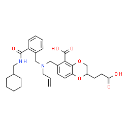 ChemSpider 2D Image | (2S)-6-[(Allyl{2-[(cyclohexylmethyl)carbamoyl]benzyl}amino)methyl]-2-(2-carboxyethyl)-2,3-dihydro-1,4-benzodioxine-5-carboxylic acid | C31H38N2O7