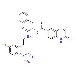 ChemSpider 2D Image | N-[(2S)-1-({2-[5-Chloro-2-(1H-tetrazol-1-yl)phenyl]ethyl}amino)-1-oxo-3-phenyl-2-propanyl]-3-oxo-3,4-dihydro-2H-1,4-benzothiazine-7-carboxamide | C27H24ClN7O3S