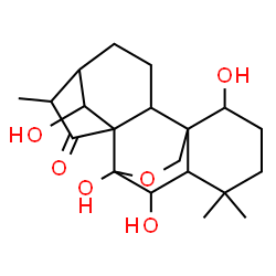 ChemSpider 2D Image | (1beta,6beta,7beta,8alpha,9beta,10alpha,13alpha,14R,16beta)-1,6,7,14-Tetrahydroxy-7,20-epoxykauran-15-one | C20H30O6