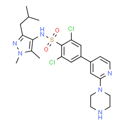 ChemSpider 2D Image | 2,6-Dichloro-4-(2-Piperazin-1-Ylpyridin-4-Yl)-N-(1,5-Dimethyl,3-Isobutyl-1h-Pyrazol-4-Yl)benzenesulfonamide | C24H30Cl2N6O2S
