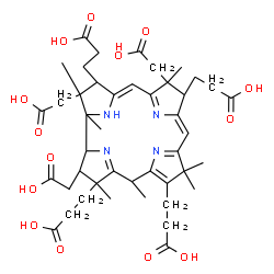 ChemSpider 2D Image | 3-[(4Z,9Z)-8,13,17-tris(2-carboxyethyl)-2,7,18-tris(carboxymethyl)-1,2,7,12,12,15,17-heptamethyl-3,8,15,18,19,21-hexahydrocorrin-3-yl]propanoic acid | C44H58N4O14