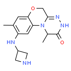 ChemSpider 2D Image | (1R)-9-(3-Azetidinylamino)-1,8-dimethyl-3,5-dihydro[1,2,4]triazino[3,4-c][1,4]benzoxazin-2(1H)-one | C15H19N5O2