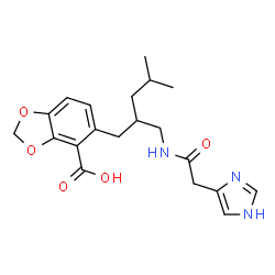ChemSpider 2D Image | 5-[(2S)-2-{[(1H-Imidazol-4-ylacetyl)amino]methyl}-4-methylpentyl]-1,3-benzodioxole-4-carboxylic acid | C20H25N3O5