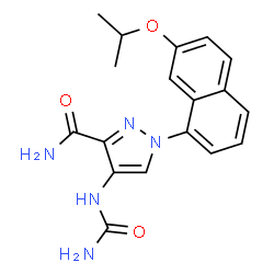 ChemSpider 2D Image | 4-(Carbamoylamino)-1-(7-isopropoxy-1-naphthyl)-1H-pyrazole-3-carboxamide | C18H19N5O3