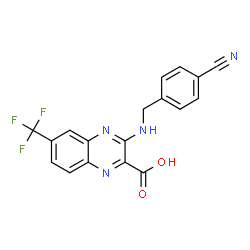ChemSpider 2D Image | 3-[(4-Cyanobenzyl)amino]-6-(trifluoromethyl)-2-quinoxalinecarboxylic acid | C18H11F3N4O2