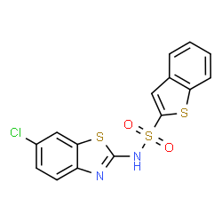ChemSpider 2D Image | N-(6-Chloro-1,3-benzothiazol-2-yl)-1-benzothiophene-2-sulfonamide | C15H9ClN2O2S3
