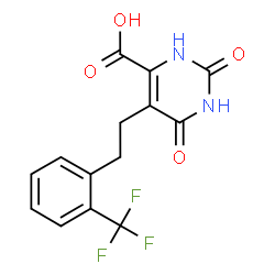 ChemSpider 2D Image | 2,6-Dioxo-5-{2-[2-(trifluoromethyl)phenyl]ethyl}-1,2,3,6-tetrahydro-4-pyrimidinecarboxylic acid | C14H11F3N2O4