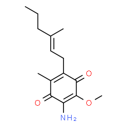 ChemSpider 2D Image | 2-Amino-3-methoxy-6-methyl-5-[(2E)-3-methyl-2-hexen-1-yl]-1,4-benzoquinone | C15H21NO3