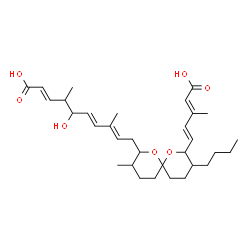 ChemSpider 2D Image | (2E,4S,5S,6E,8E)-10-{(2R,3S,6S,8R,9S)-9-Butyl-8-[(1E,3E)-4-carboxy-3-methyl-1,3-butadien-1-yl]-3-methyl-1,7-dioxaspiro[5.5]undec-2-yl}-5-hydroxy-4,8-dimethyl-2,6,8-decatrienoic acid | C32H48O7