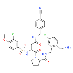 ChemSpider 2D Image | N~2~-[(3-Chloro-4-methoxyphenyl)sulfonyl]-N-(4-cyanobenzyl)-L-asparaginyl-N-[2-(aminomethyl)-5-chlorobenzyl]-L-prolinamide | C32H34Cl2N6O6S