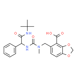 ChemSpider 2D Image | 5-[[[(1r)-2-(Tert-Butylamino)-2-Oxidanylidene-1-Phenyl-Ethyl]carbamoyl-Methyl-Amino]methyl]-1,3-Benzodioxole-4-Carboxylic Acid | C23H27N3O6