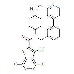 ChemSpider 2D Image | 3-Chloro-4,7-difluoro-N-[trans-4-(methylamino)cyclohexyl]-N-[3-(4-pyridinyl)benzyl]-1-benzothiophene-2-carboxamide | C28H26ClF2N3OS