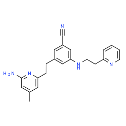 ChemSpider 2D Image | 3-[2-(6-Amino-4-methyl-2-pyridinyl)ethyl]-5-{[2-(2-pyridinyl)ethyl]amino}benzonitrile | C22H23N5