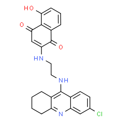 ChemSpider 2D Image | 2-({2-[(6-Chloro-1,2,3,4-tetrahydro-9-acridinyl)amino]ethyl}amino)-5-hydroxy-1,4-naphthoquinone | C25H22ClN3O3