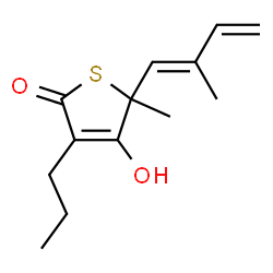 ChemSpider 2D Image | (5R)-4-Hydroxy-5-methyl-5-[(1E)-2-methyl-1,3-butadien-1-yl]-3-propyl-2(5H)-thiophenone | C13H18O2S