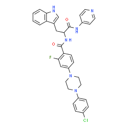 ChemSpider 2D Image | Nalpha-{4-[4-(4-Chlorophenyl)-1-piperazinyl]-2-fluorobenzoyl}-N-4-pyridinyl-D-tryptophanamide | C33H30ClFN6O2