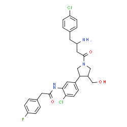 ChemSpider 2D Image | N-{5-[(3S,4R)-1-[(3R)-3-Amino-4-(4-chlorophenyl)butanoyl]-4-(hydroxymethyl)-3-pyrrolidinyl]-2-chlorophenyl}-2-(4-fluorophenyl)acetamide | C29H30Cl2FN3O3