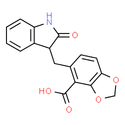 ChemSpider 2D Image | 5-{[(3S)-2-Oxo-2,3-dihydro-1H-indol-3-yl]methyl}-1,3-benzodioxole-4-carboxylic acid | C17H13NO5