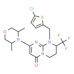 ChemSpider 2D Image | (2s)-1-[(5-Chloro-2-Thienyl)methyl]-8-[(3r,5r)-3,5-Dimethylmorpholin-4-Yl]-2-(Trifluoromethyl)-3,4-Dihydro-2h-Pyrimido[1,2-A]pyrimidin-6-One | C19H22ClF3N4O2S