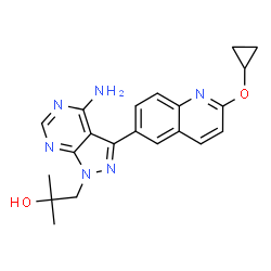ChemSpider 2D Image | 1-{4-Amino-3-[2-(cyclopropyloxy)-6-quinolinyl]-1H-pyrazolo[3,4-d]pyrimidin-1-yl}-2-methyl-2-propanol | C21H22N6O2