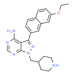 ChemSpider 2D Image | 3-(7-Ethoxy-2-naphthyl)-1-(4-piperidinylmethyl)-1H-pyrazolo[3,4-d]pyrimidin-4-amine | C23H26N6O
