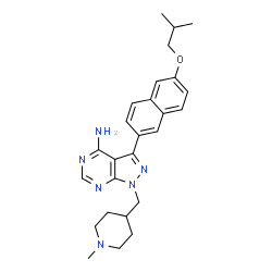 ChemSpider 2D Image | 3-(6-Isobutoxy-2-naphthyl)-1-[(1-methyl-4-piperidinyl)methyl]-1H-pyrazolo[3,4-d]pyrimidin-4-amine | C26H32N6O