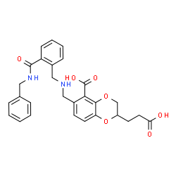 ChemSpider 2D Image | (2S)-6-({[2-(Benzylcarbamoyl)benzyl]amino}methyl)-2-(2-carboxyethyl)-2,3-dihydro-1,4-benzodioxine-5-carboxylic acid | C28H28N2O7