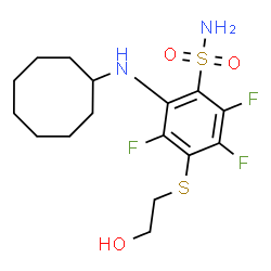 ChemSpider 2D Image | 2-(Cyclooctylamino)-3,5,6-trifluoro-4-[(2-hydroxyethyl)sulfanyl]benzenesulfonamide | C16H23F3N2O3S2