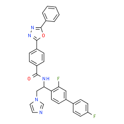 ChemSpider 2D Image | N-[(1R)-1-(3,4'-Difluoro-4-biphenylyl)-2-(1H-imidazol-1-yl)ethyl]-4-(5-phenyl-1,3,4-oxadiazol-2-yl)benzamide | C32H23F2N5O2