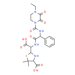 ChemSpider 2D Image | (2S,4S)-2-[(R)-Carboxy{[(2R)-2-{[(4-ethyl-2,3-dioxo-1-piperazinyl)carbonyl]amino}-2-phenylacetyl]amino}methyl]-5,5-dimethyl-1,3-thiazolidine-4-carboxylic acid | C23H29N5O8S