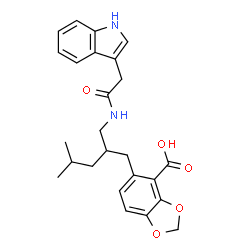ChemSpider 2D Image | 5-[(2S)-2-{[(1H-Indol-3-ylacetyl)amino]methyl}-4-methylpentyl]-1,3-benzodioxole-4-carboxylic acid | C25H28N2O5