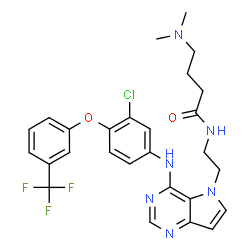 ChemSpider 2D Image | N-{2-[4-({3-Chloro-4-[3-(trifluoromethyl)phenoxy]phenyl}amino)-5H-pyrrolo[3,2-d]pyrimidin-5-yl]ethyl}-4-(dimethylamino)butanamide | C27H28ClF3N6O2