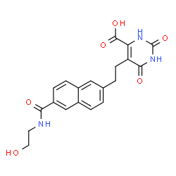 ChemSpider 2D Image | 5-(2-{6-[(2-Hydroxyethyl)carbamoyl]-2-naphthyl}ethyl)-2,6-dioxo-1,2,3,6-tetrahydro-4-pyrimidinecarboxylic acid | C20H19N3O6