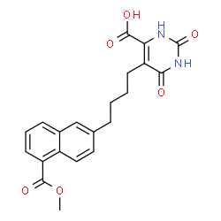 ChemSpider 2D Image | 5-{4-[5-(Methoxycarbonyl)-2-naphthyl]butyl}-2,6-dioxo-1,2,3,6-tetrahydro-4-pyrimidinecarboxylic acid | C21H20N2O6
