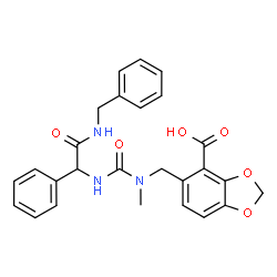 ChemSpider 2D Image | 5-{[{[(1S)-2-(Benzylamino)-2-oxo-1-phenylethyl]carbamoyl}(methyl)amino]methyl}-1,3-benzodioxole-4-carboxylic acid | C26H25N3O6